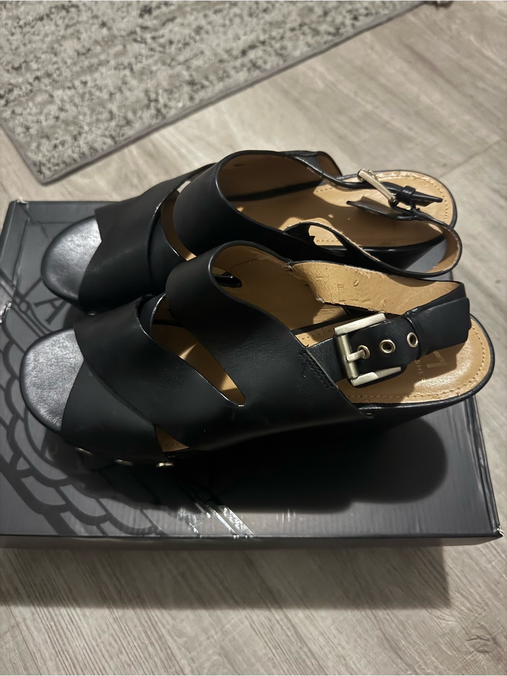 Marc Fisher Black Leather Slingback Sandals with Buckle